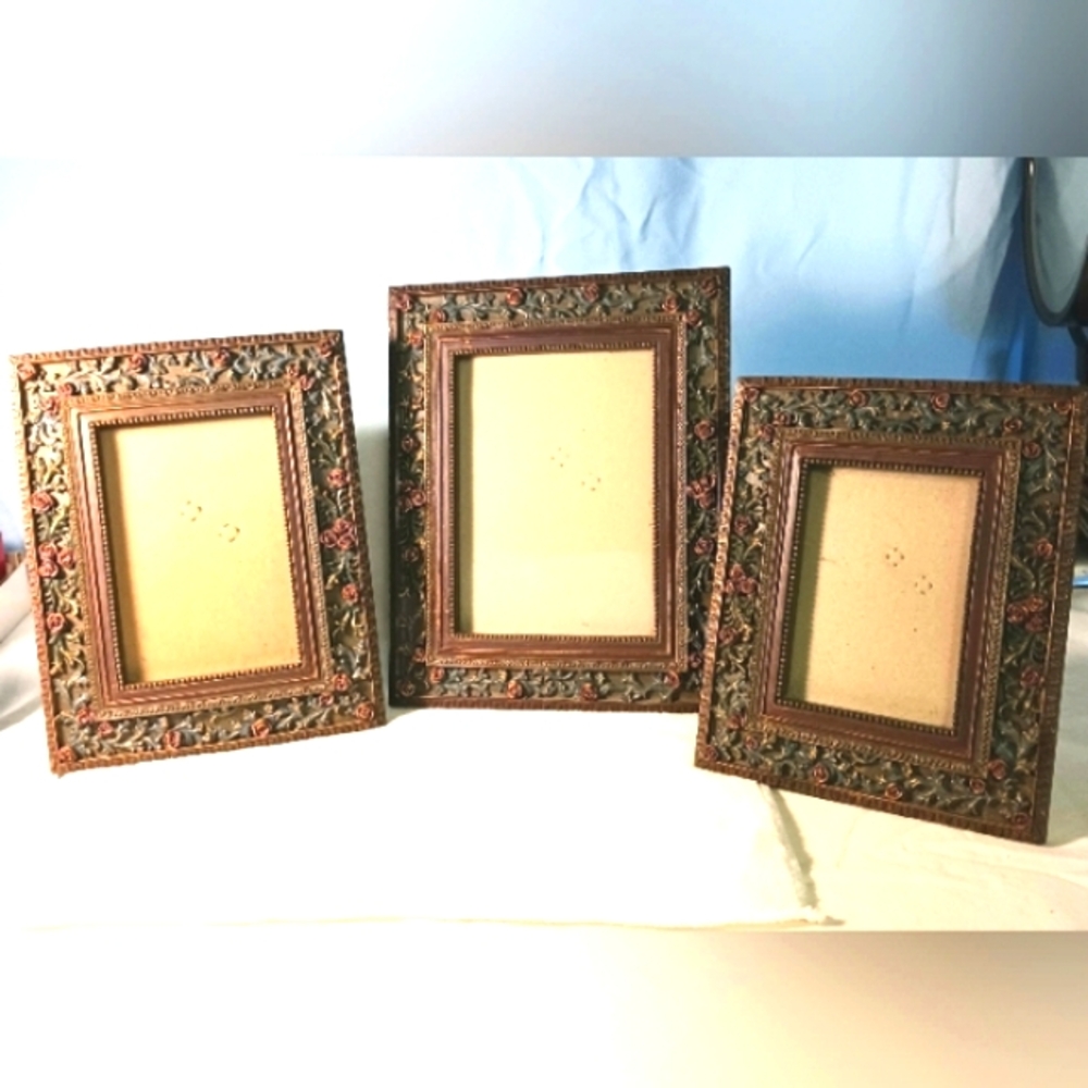 Set Of 3 Graduated Size Picture Frames With Floral Bordering